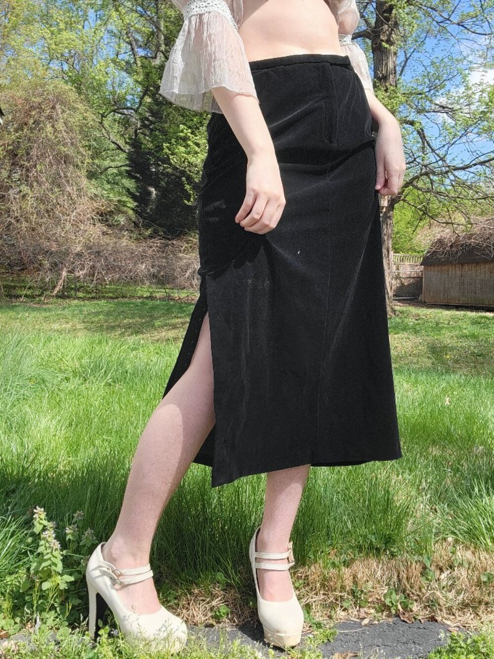 【 Tommy Hilfiger black velour maxi skirt 】